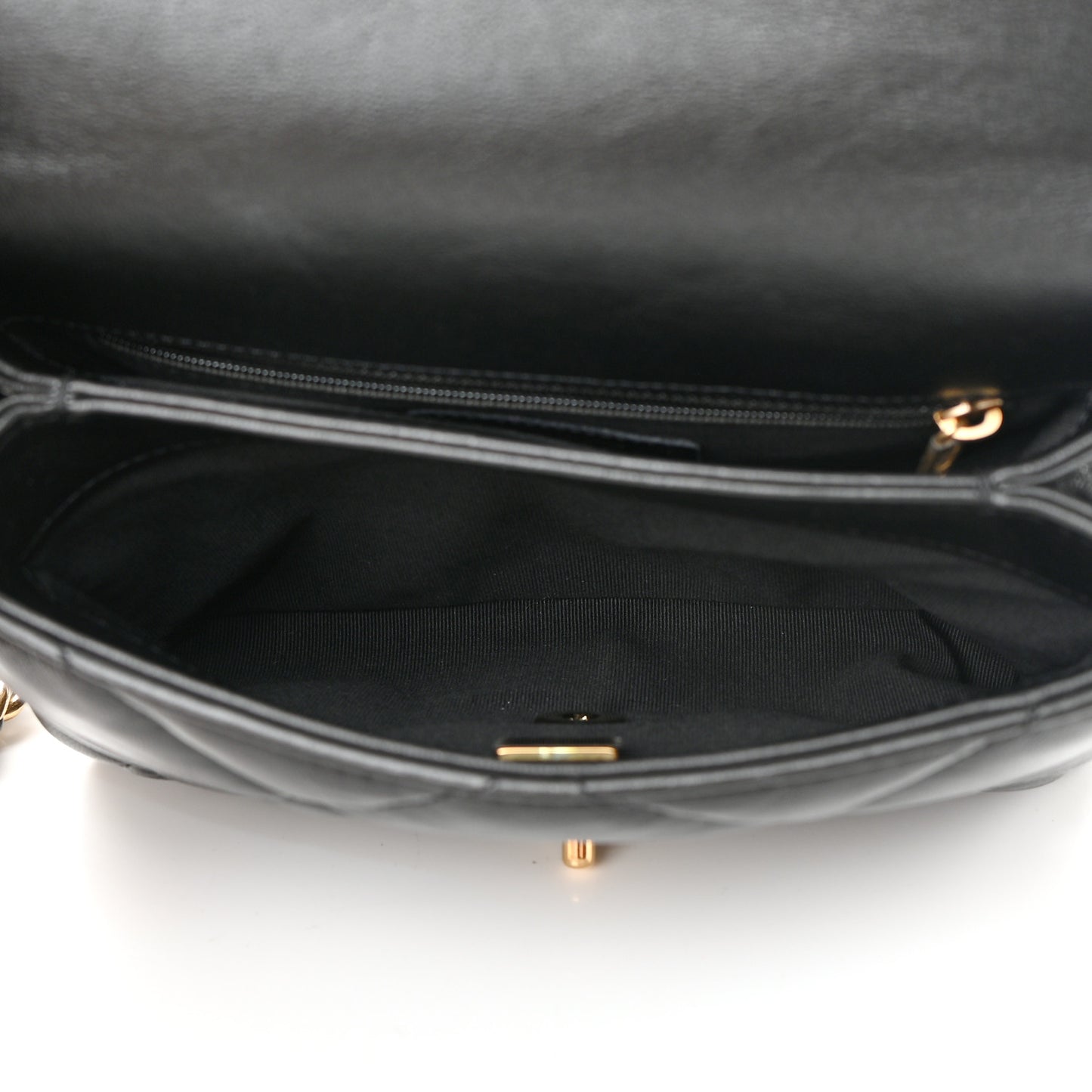 Lambskin Quilted Small Chain Top Handle Flap Black