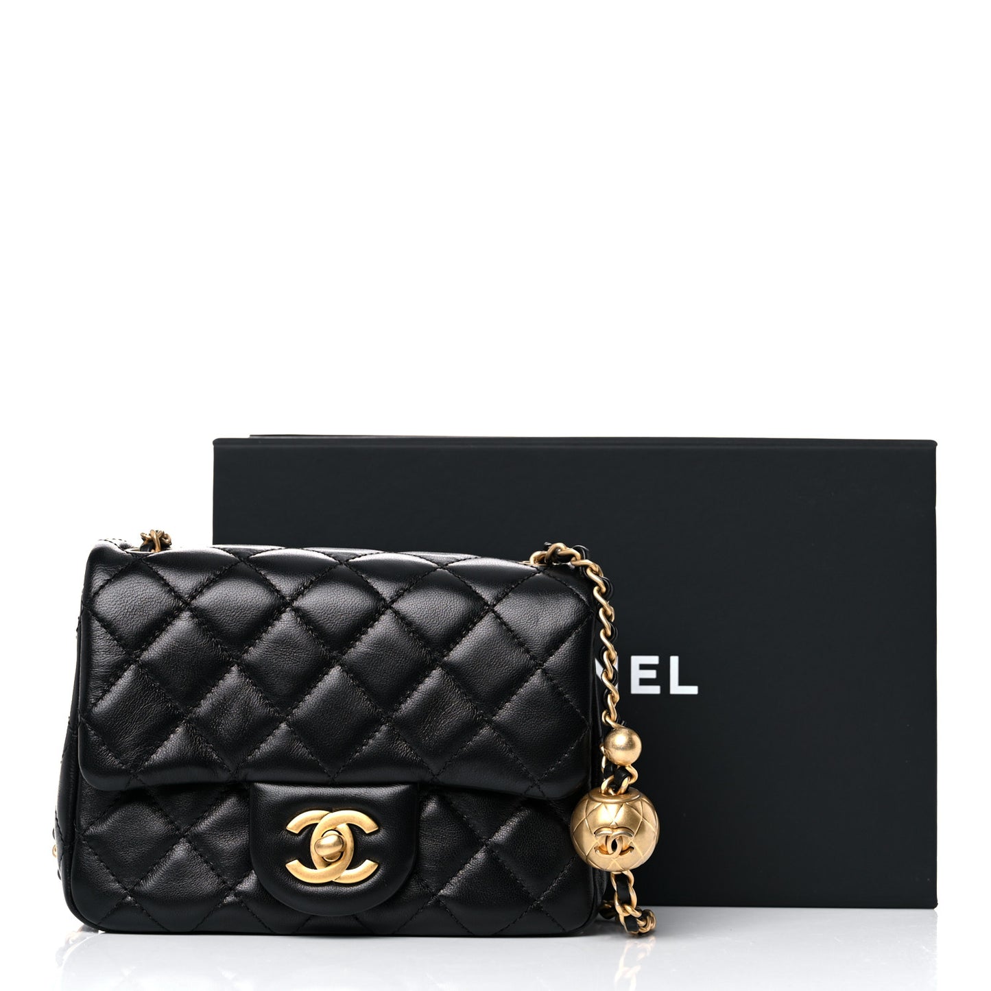 Lambskin Quilted Mini Pearl Crush Flap Black