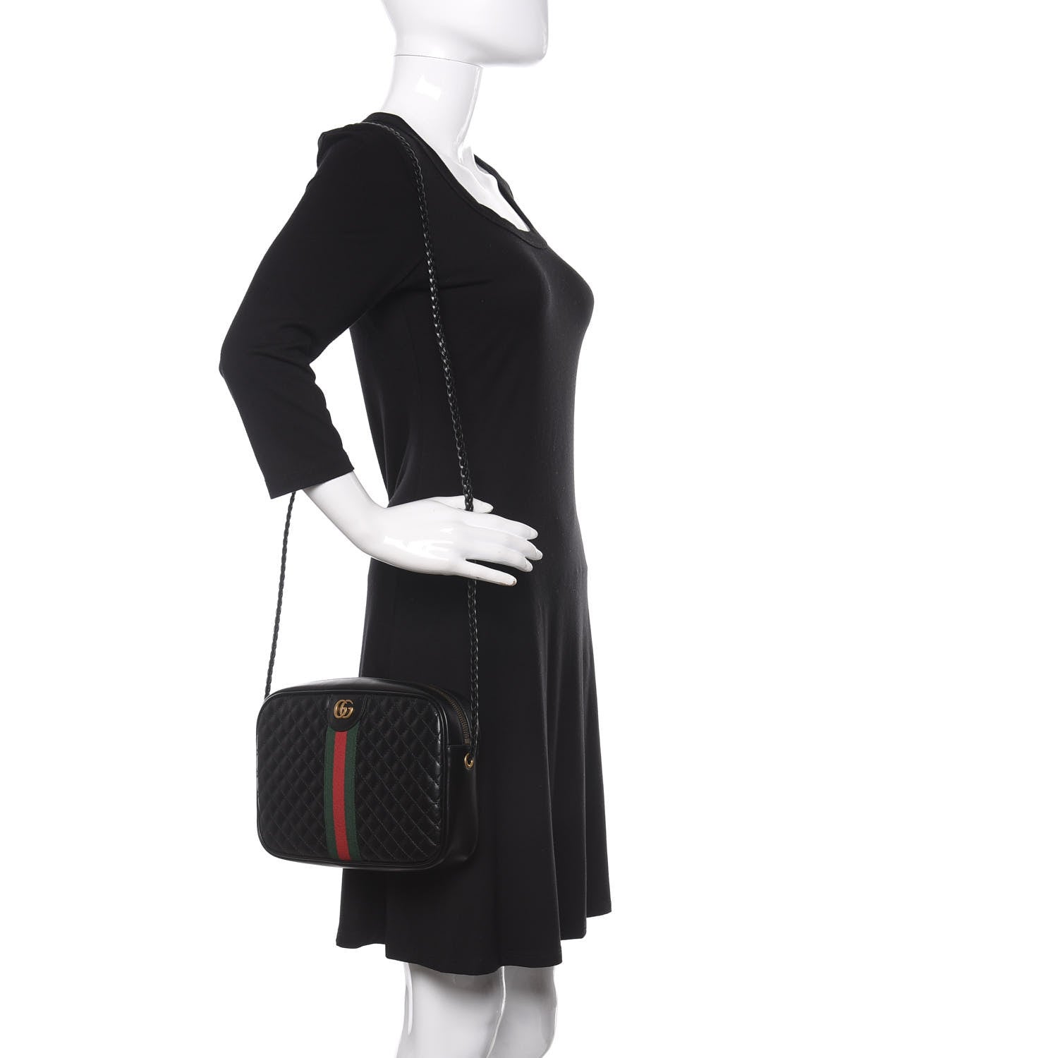 Gucci Calfskin Web Trapuntata Small GG Shoulder Bag Black 2 of 9