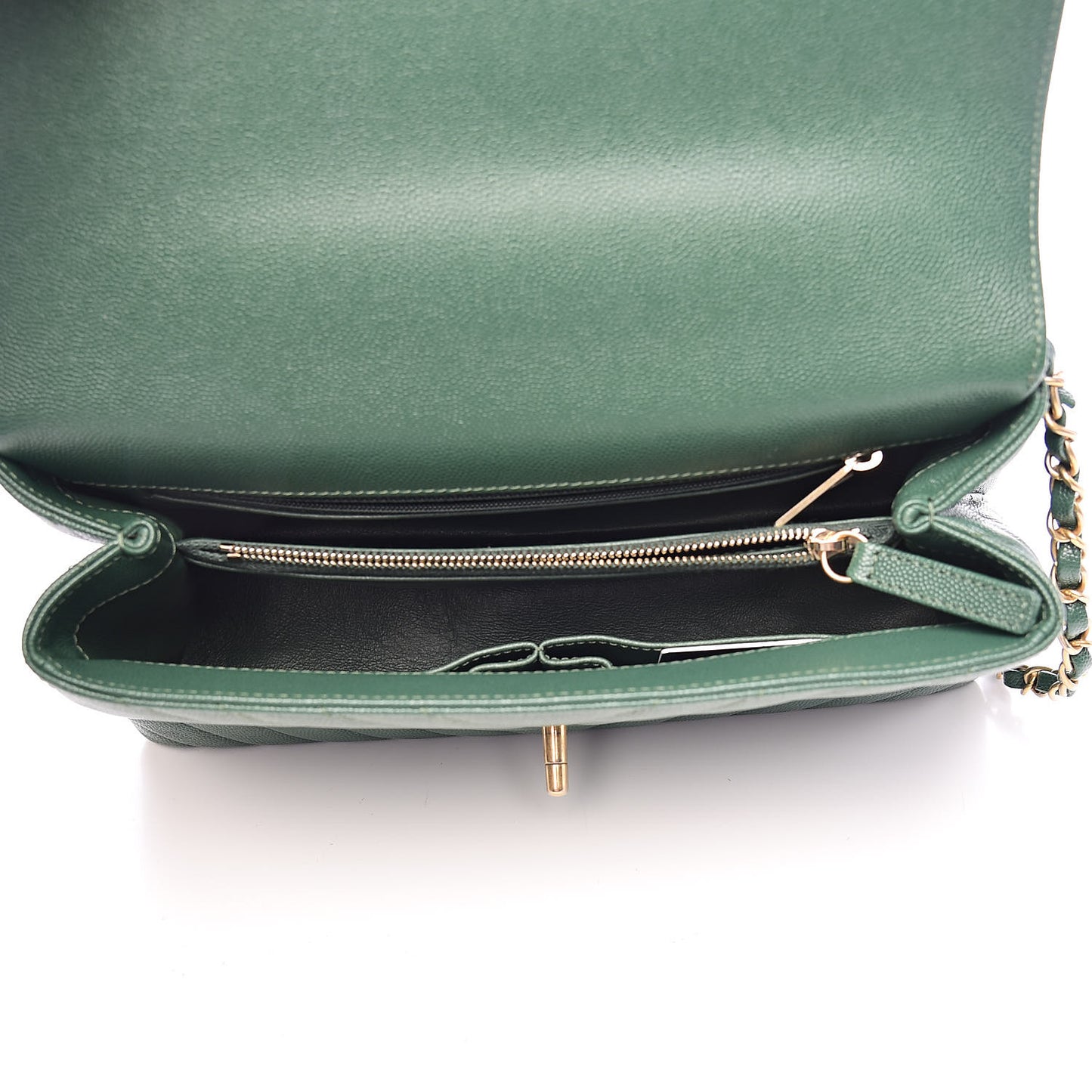 Caviar Lizard Chevron Quilted Small Coco Handle Flap Green