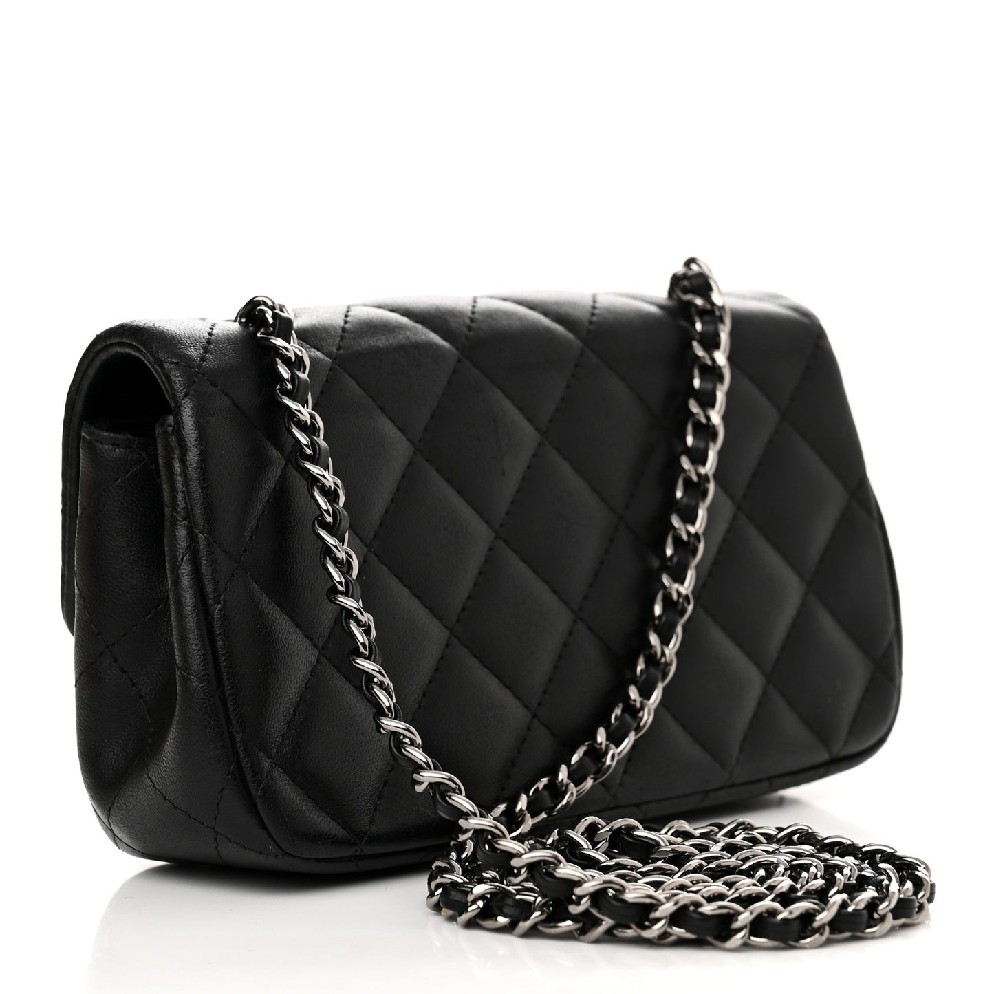 Lambskin Quilted Extra Mini Rectangular Flap Black