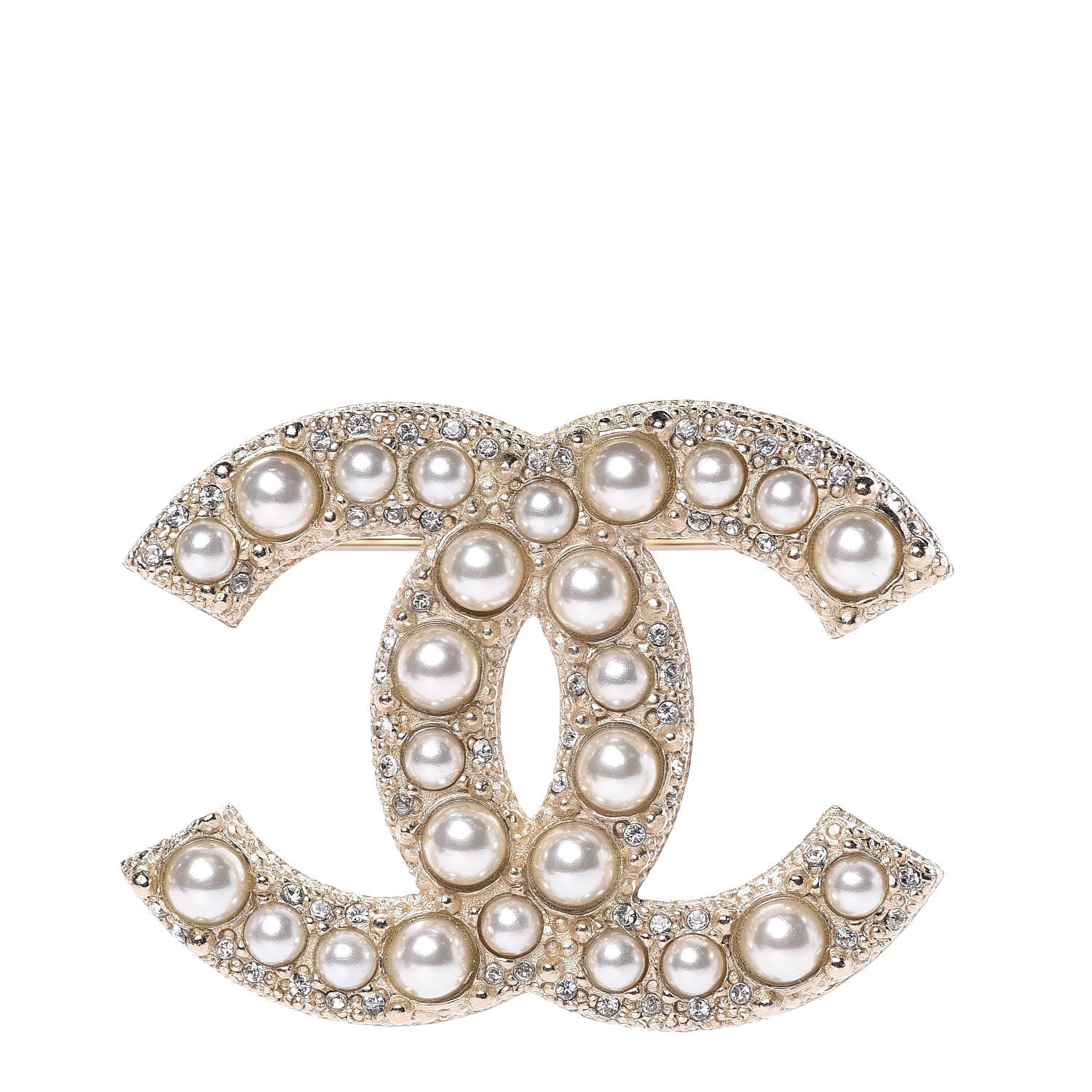 Chanel Pearl Crystal CC Brooch Gold 1 of 5