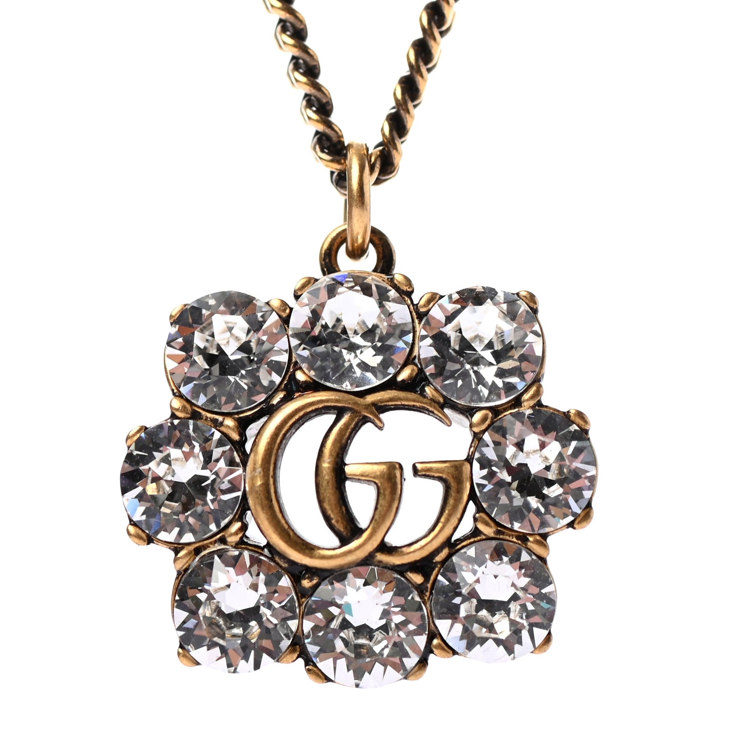 Crystal Embellished Double G Necklace Aged Gold