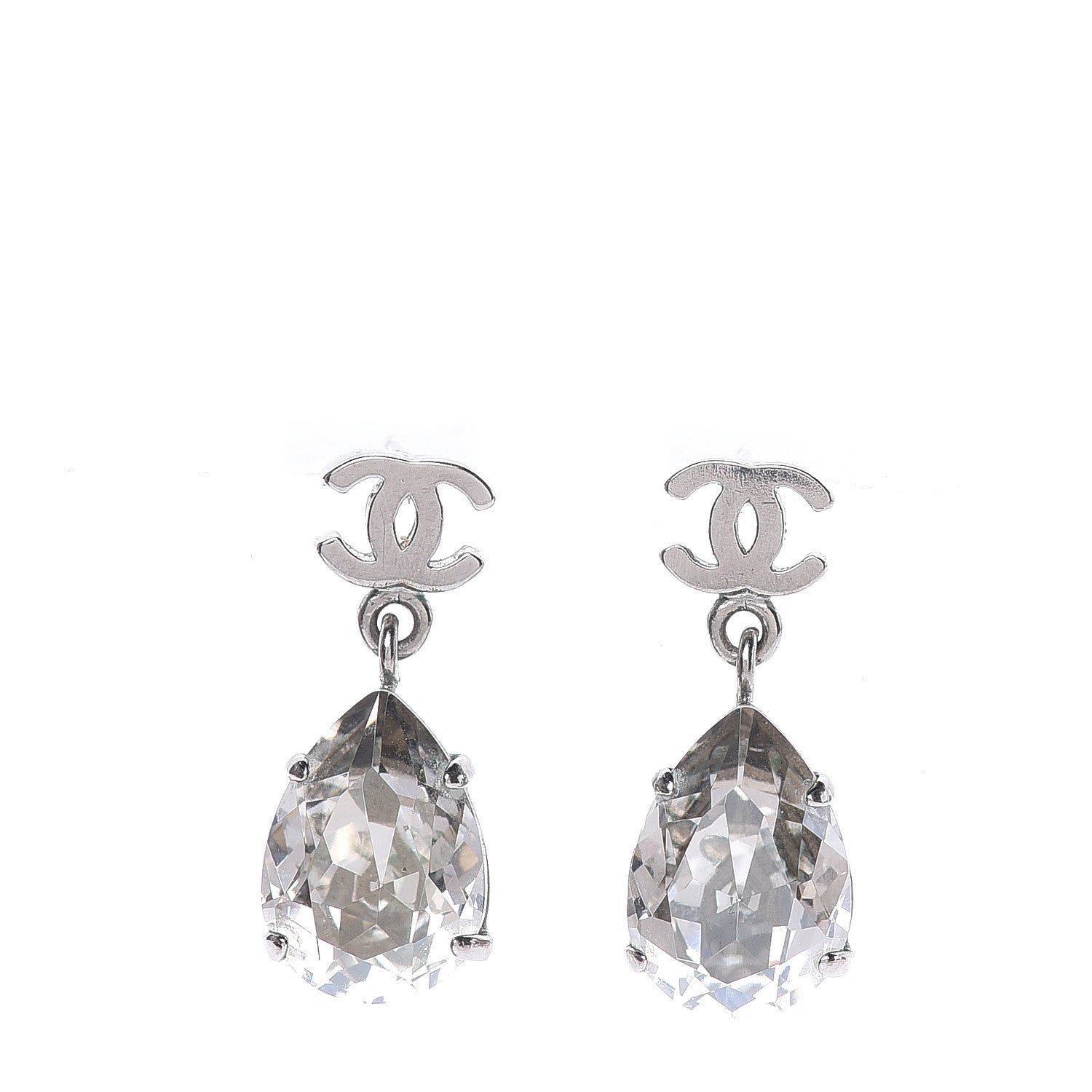 Chanel Crystal CC Tear Drop Earrings Silver 1 of 4