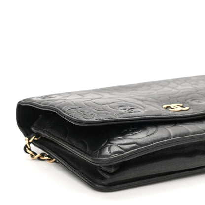 Chanel Lambskin Camellia Embossed Wallet on Chain WOC Black 10 of 12