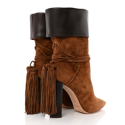 Saint Laurent Suede Tanger Tassel Ankle Boots 37 Brown 4 of 10