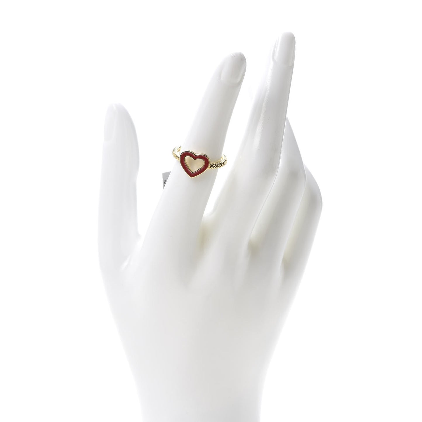 18K Yellow Gold Red Enamel Cable Classics Heart Ring 52 6