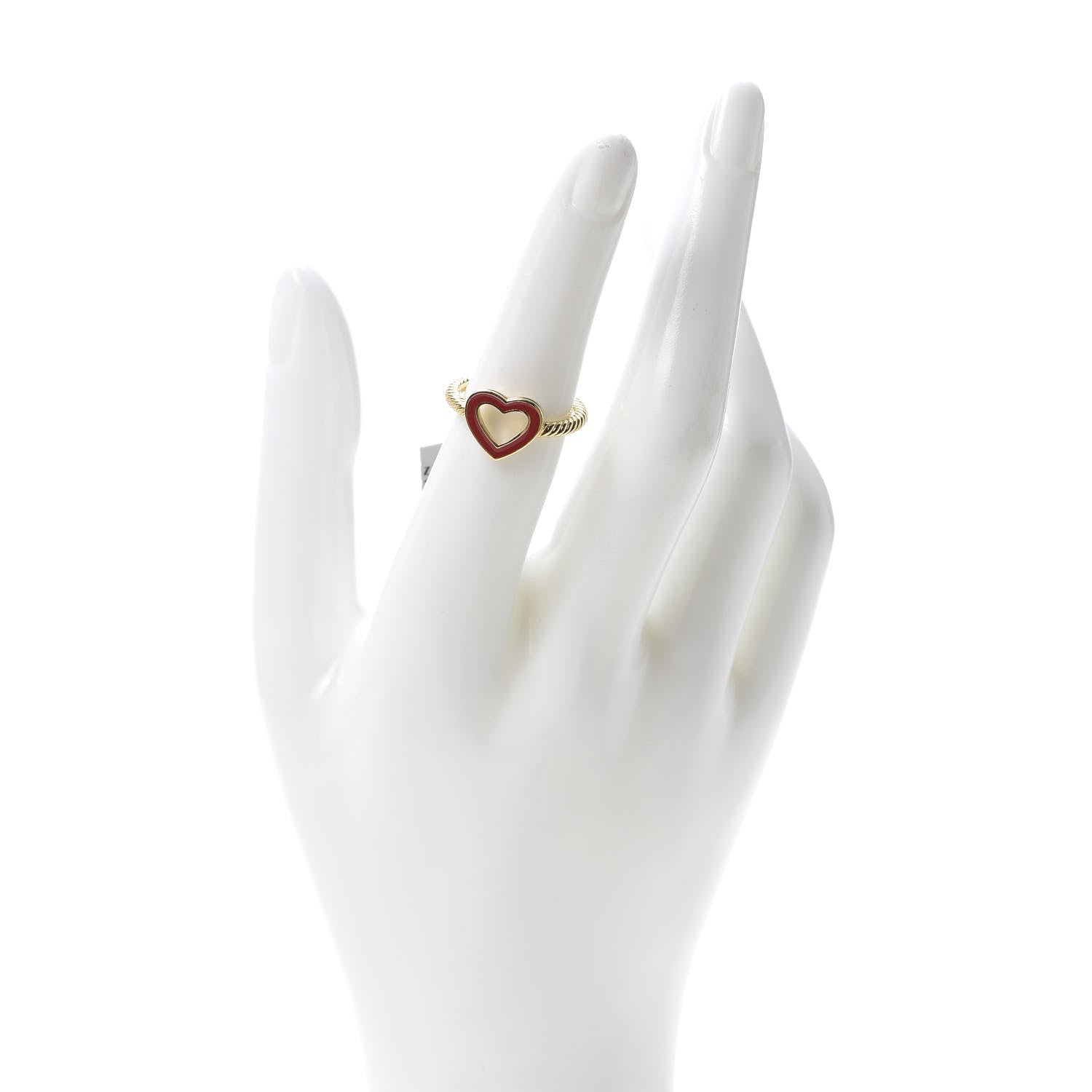David Yurman 18K Yellow Gold Red Enamel Cable Classics Heart Ring 52 6 2 of 5