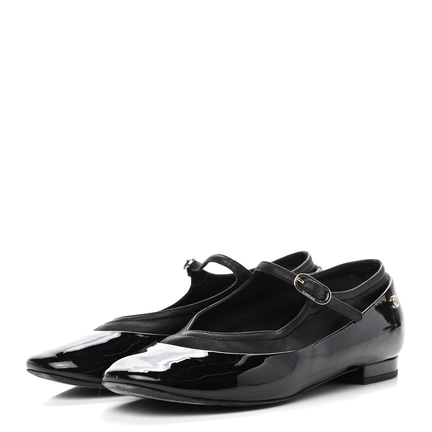 Patent Calfskin Mary Jane Ballerina Flats 36 Black