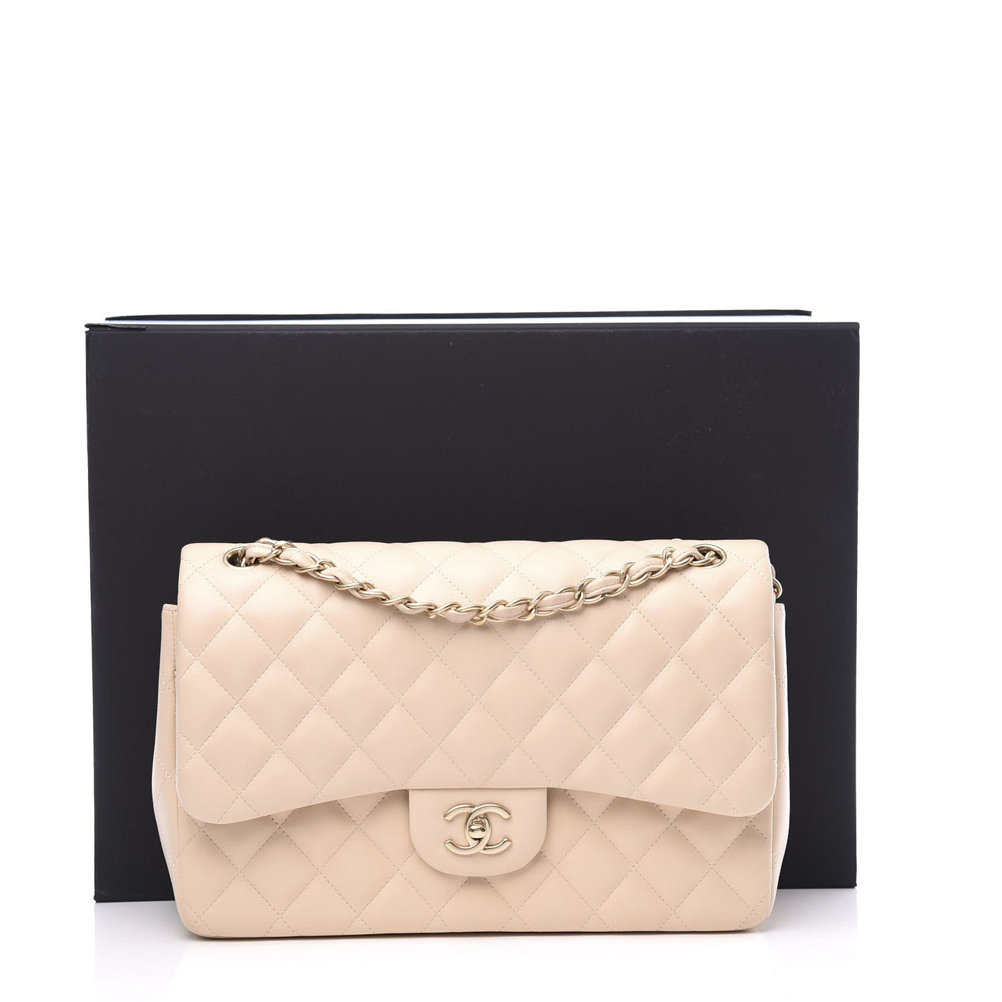 Lambskin Quilted Jumbo Double Flap Beige Clair