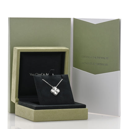 Van Cleef & Arpels 18K White Gold Diamond Guilloche Vintage Alhambra Pendant Necklace 4 of 4