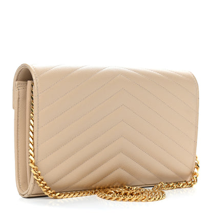 Saint Laurent Grain De Poudre Matelasse Chevron Monogram Chain Wallet Nude Powder 4 of 8