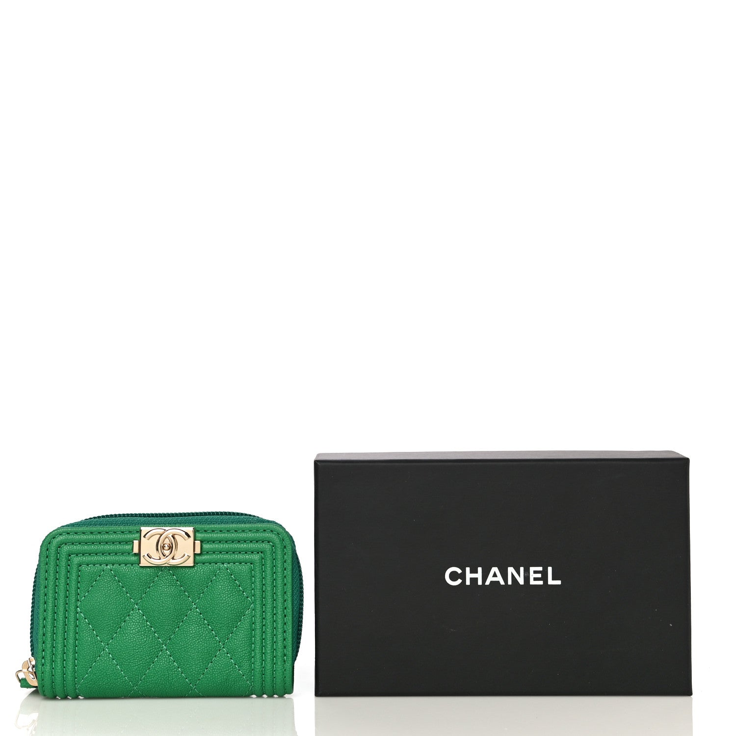 Chanel Caviar Quilted Boy Zip Around Coin Purse Wallet Green 11 of 11