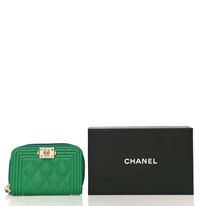 Chanel Caviar Quilted Boy Zip Around Coin Purse Wallet Green 11 of 11