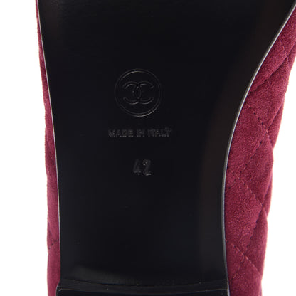 Chanel Suede Calfskin Quilted Cap Toe CC Ballerina Flats 42 Dark Pink 6 of 9