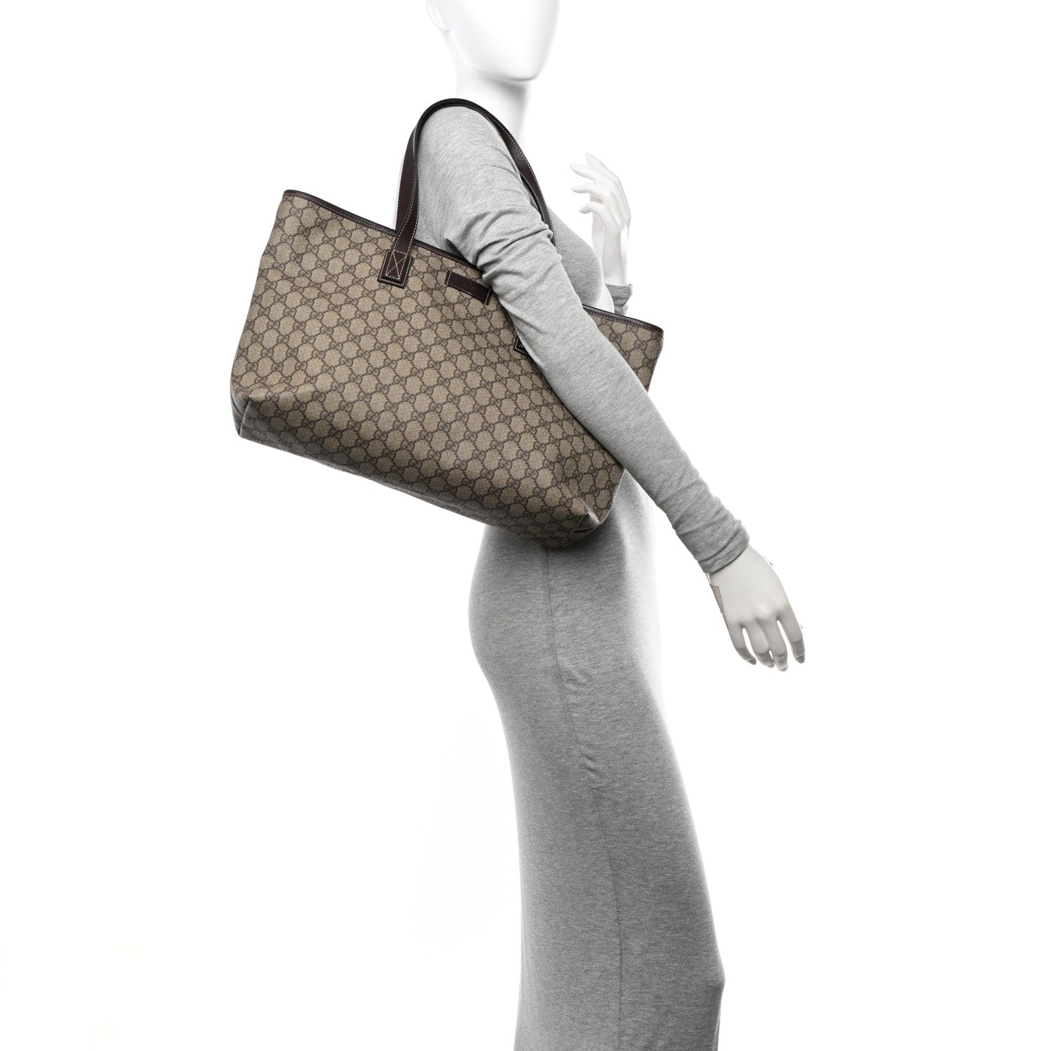 Gucci GG Supreme Monogram Medium Zippered Shopping Tote Dark Brown 2 of 10