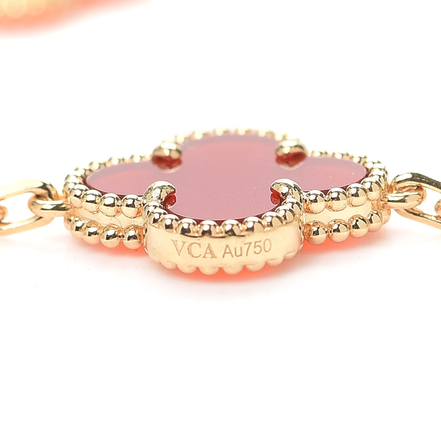 18K Yellow Gold Carnelian 10 Motifs Vintage Alhambra Necklace