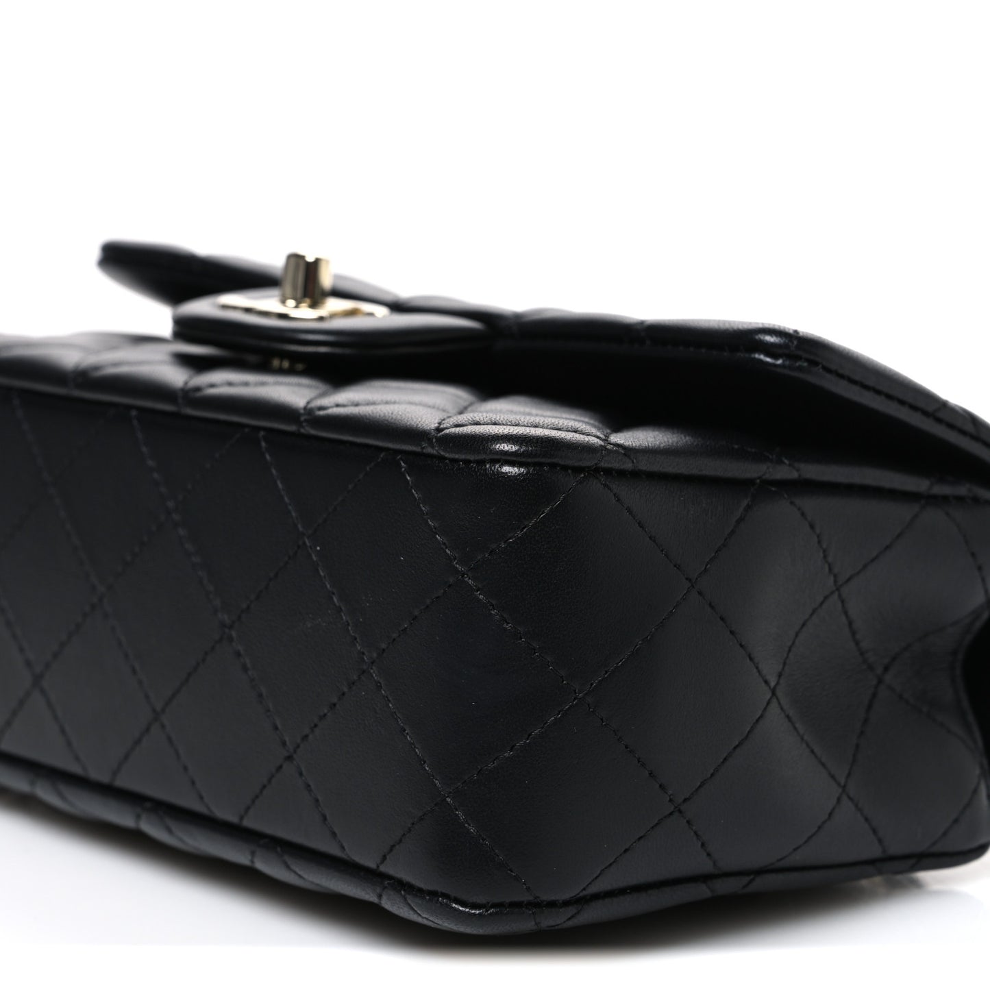 Lambskin Quilted Mini Top Handle Rectangular Flap Black