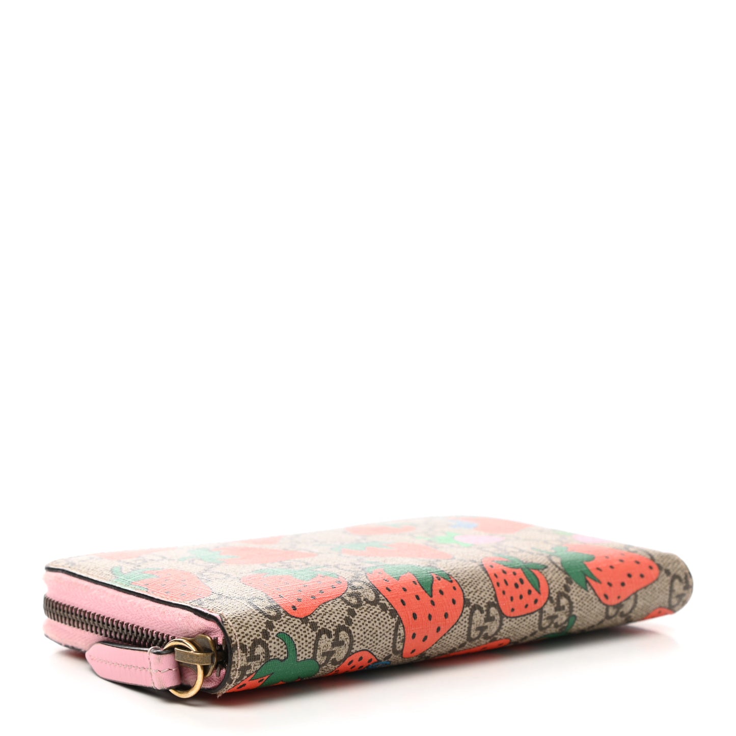 GG Supreme Monogram Strawberry Zip Around Wallet Light Pink