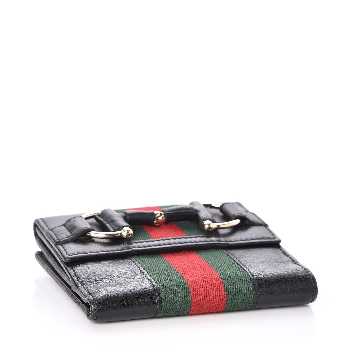Calfskin Web Horsebit French Flap Wallet Black