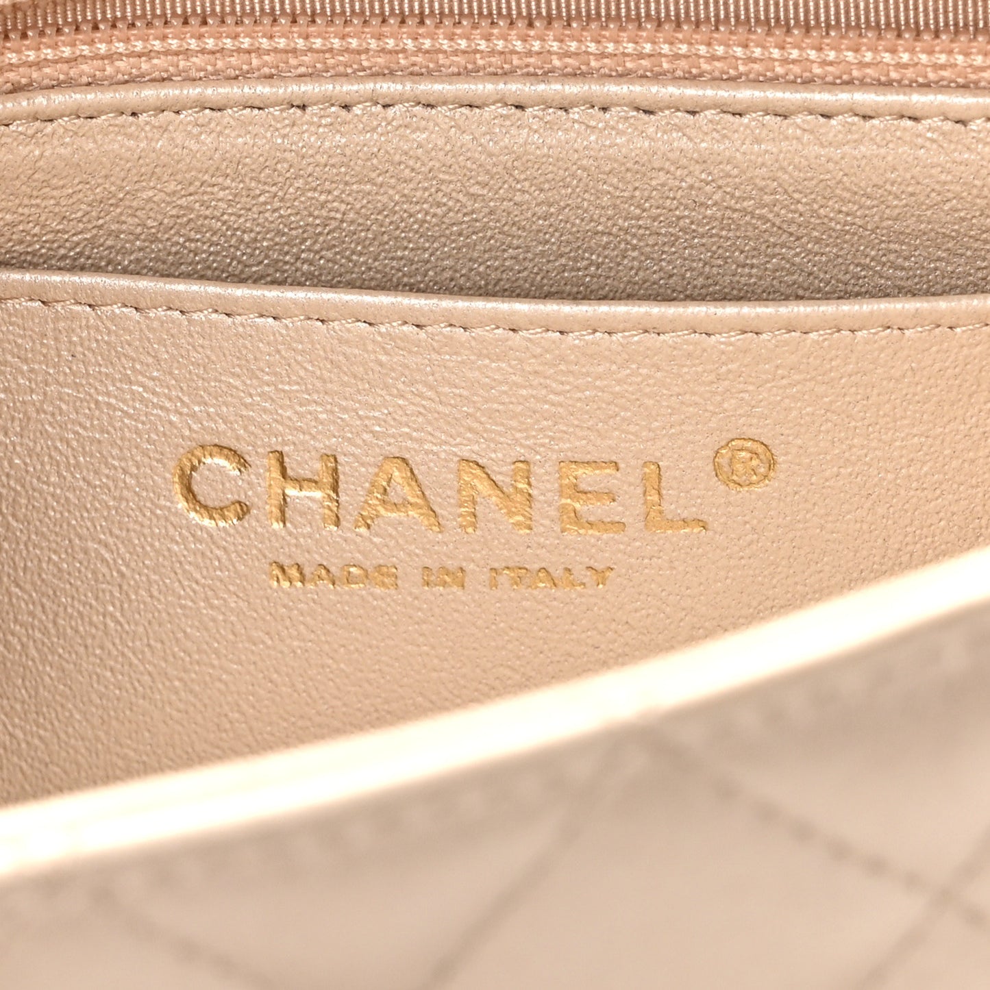 Iridescent Calfskin Quilted Mini Rectangular Flap Beige