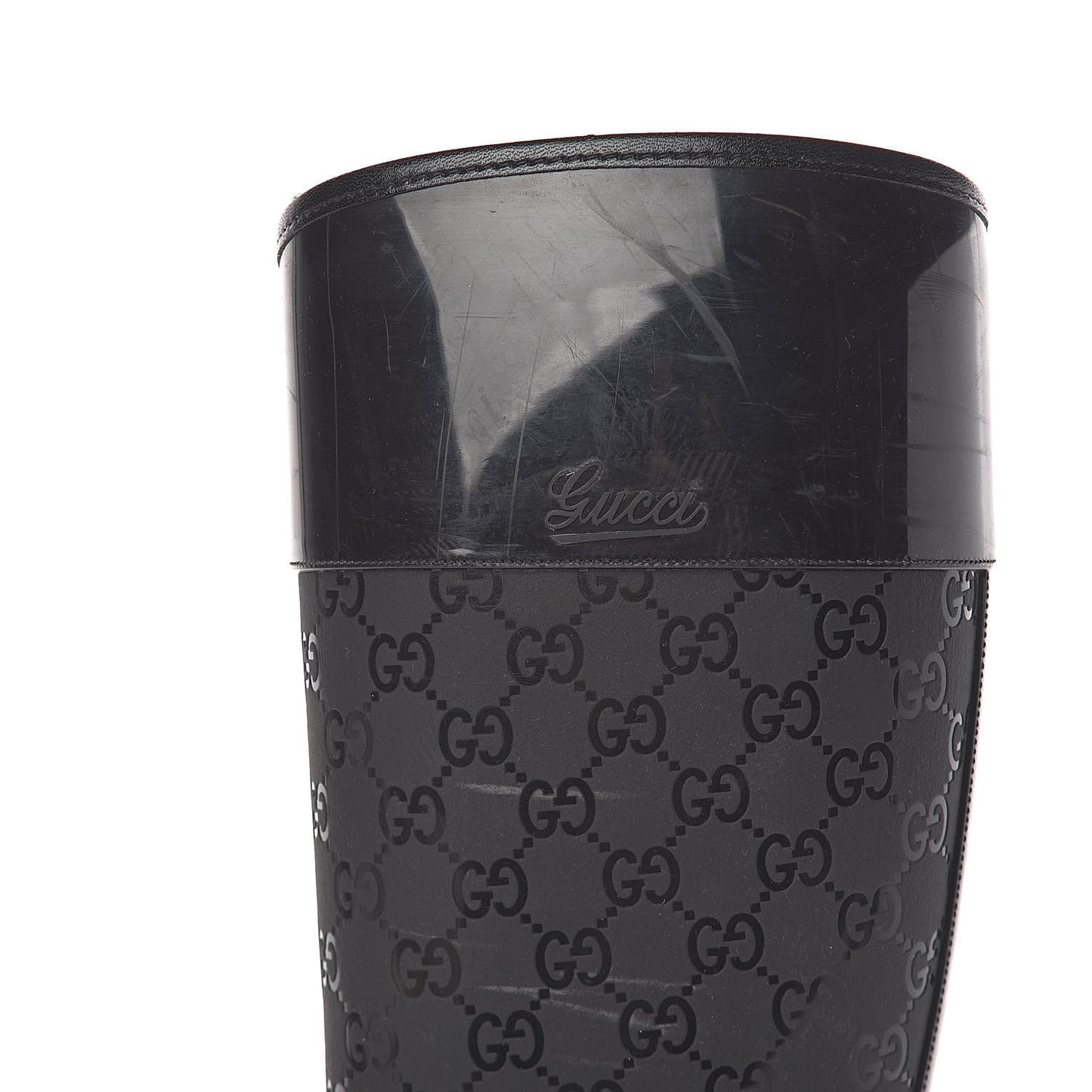 Rubber Monogram Knee High Rain Boots 37 Black