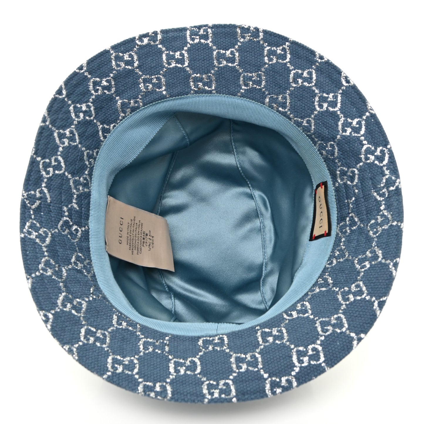 Canvas Lame GG Monogram Bucket Hat M Light Blue Silver