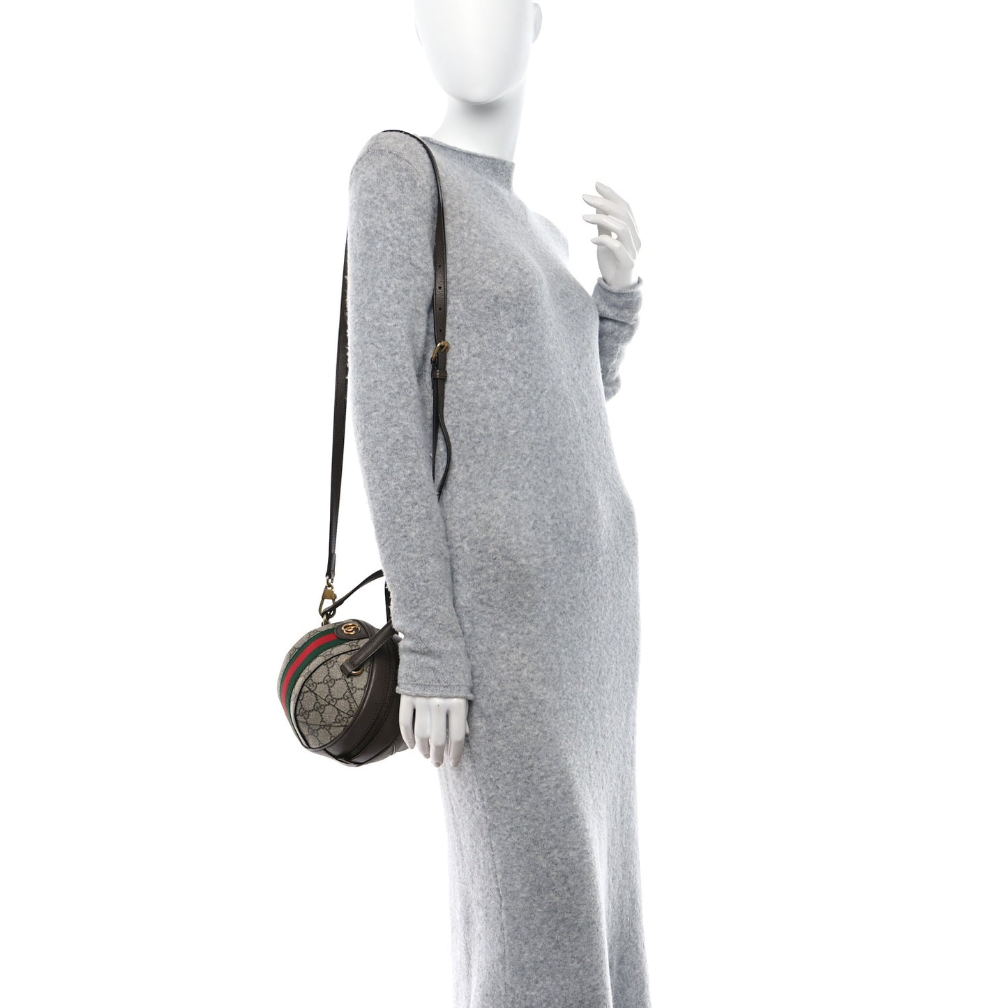 GG Supreme Monogram Textured Dollar Calfskin Web Mini Ophidia Basketball Shaped Shoulder Bag Beige Ebony New Acero