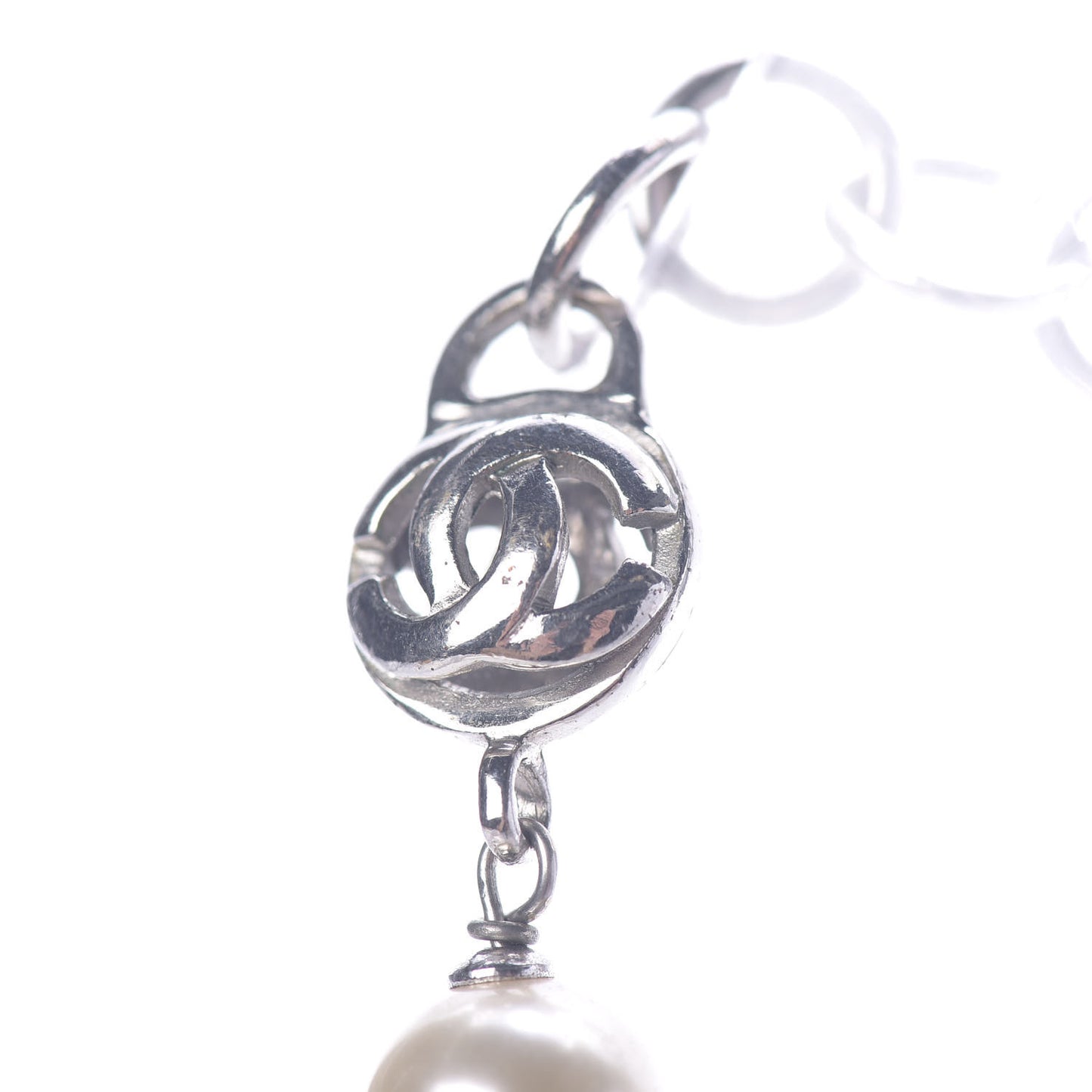 Resin Bead Pearl CC Short Necklace Silver