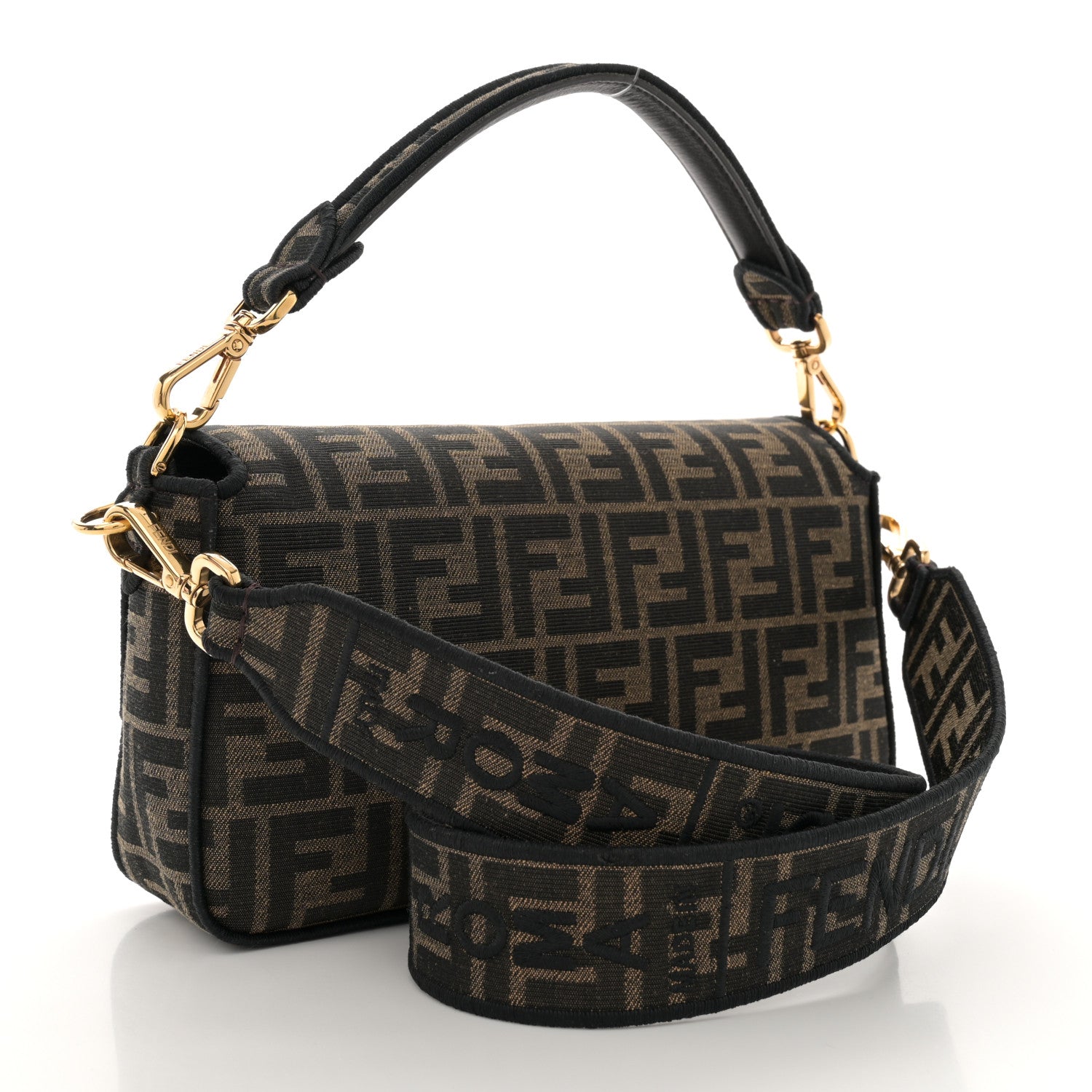 Fendi Fabric Jacquard FF 1974 Medium Baguette Tobacco Moro Black 3 of 12