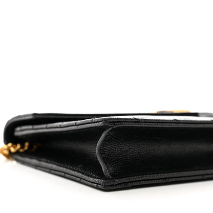 Saint Laurent Grain De Poudre Matelasse Chevron Monogram Envelope Chain Wallet Black 8 of 9