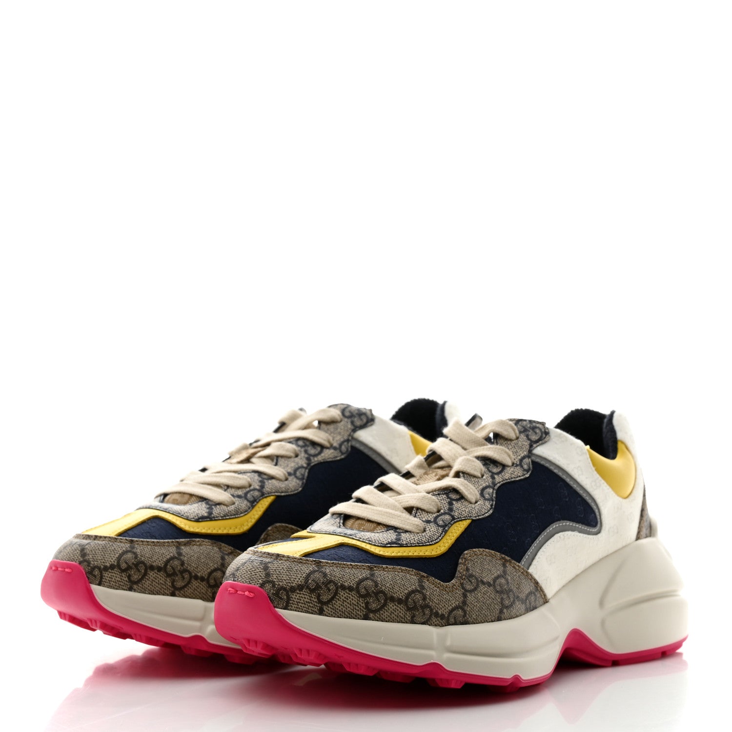 Gucci GG Supreme Monogram Mix Monogram Mens Rhyton Sneakers 6.5 London Blue Beige Sun Yellow 3 of 8