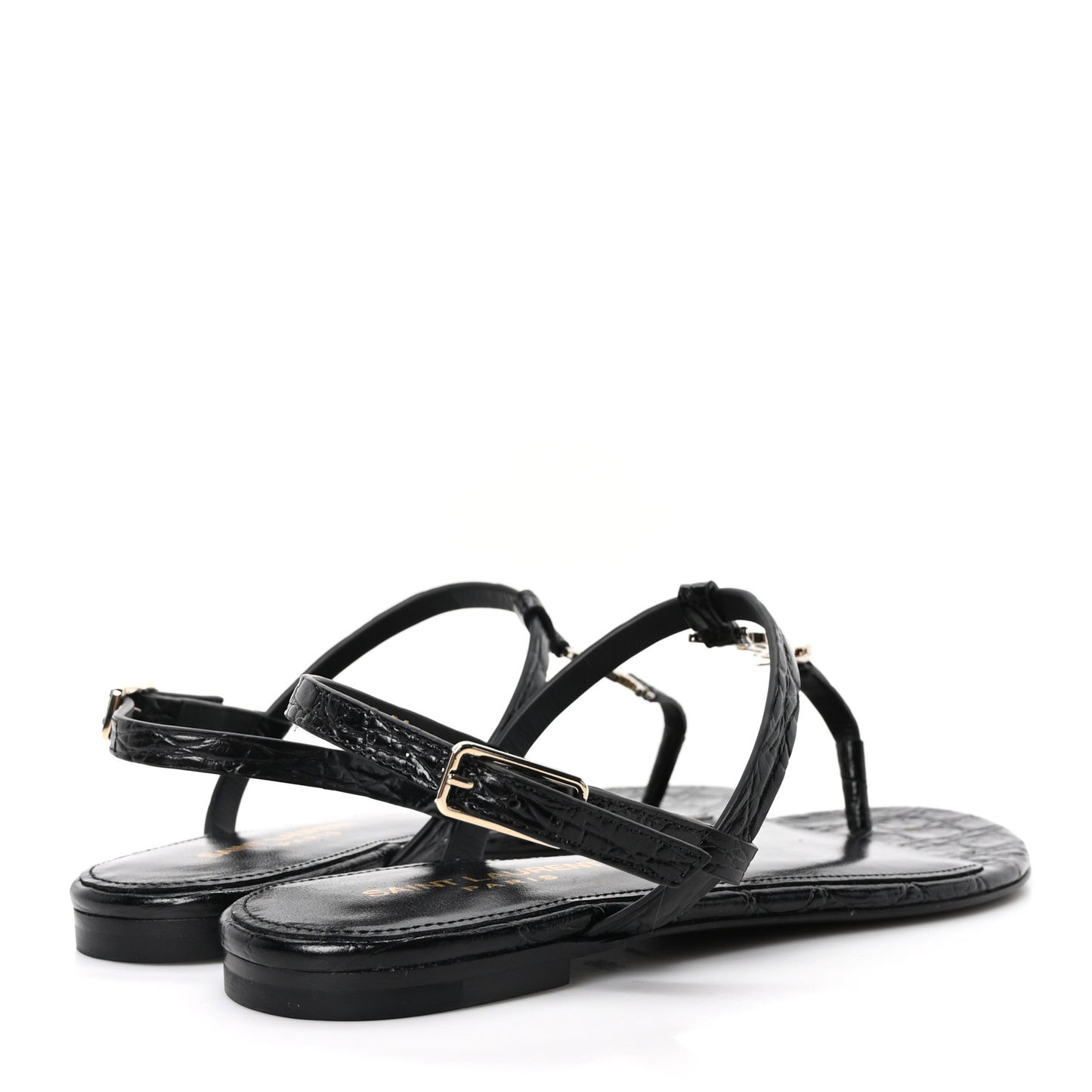 Calfskin Crocodile Embossed Cassandra Monogram Sandals 35.5 Black
