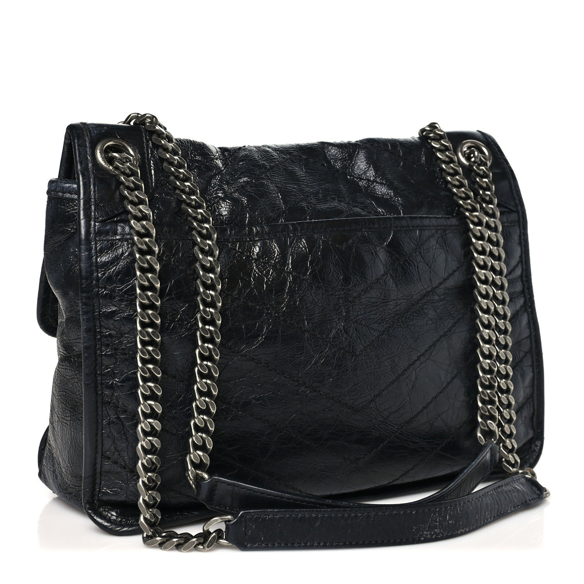 Saint Laurent Crinkled Calfskin Matelasse Monogram Medium Niki Chain Satchel Storm 3 of 9