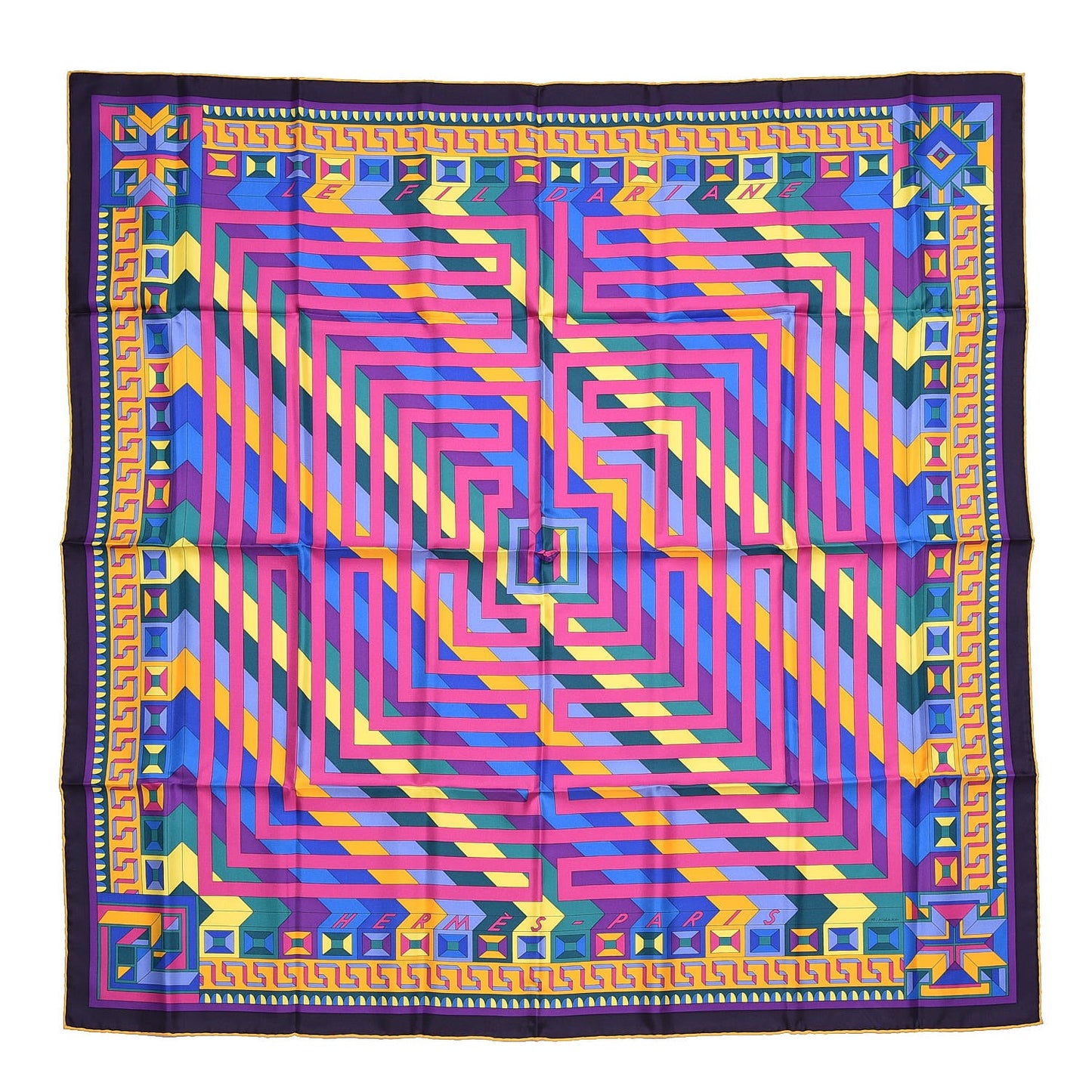 Silk Le Fil D'Ariane Scarf 90 Violet Vert Jaune