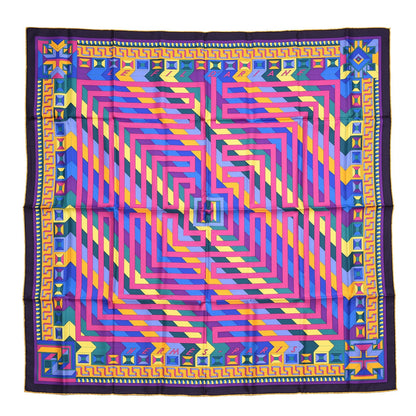 Hermes Silk Le Fil D'Ariane Scarf 90 Violet Vert Jaune 1 of 5