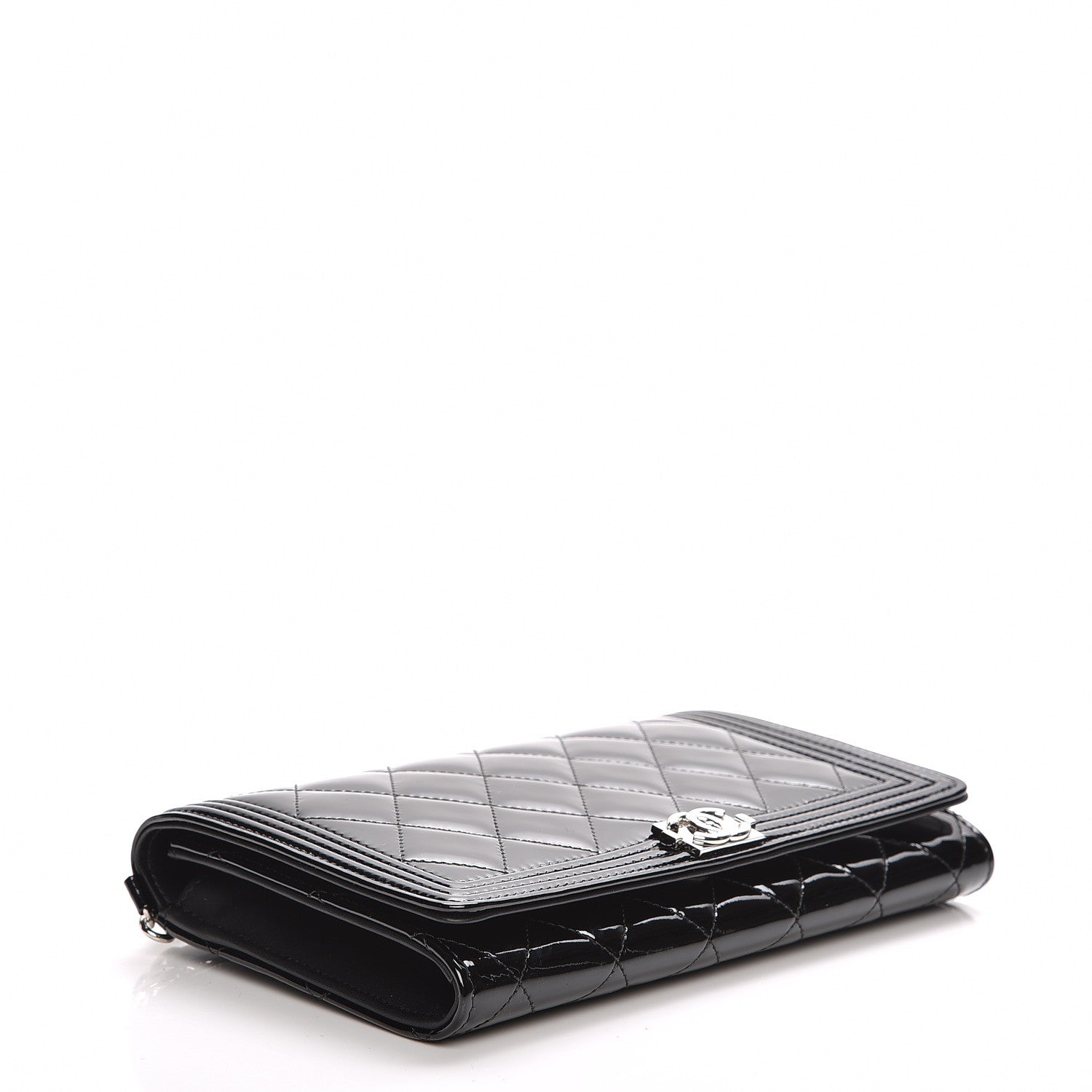 Chanel Patent Calfskin Quilted Boy Wallet on Removable Chain Black 4 of 11
