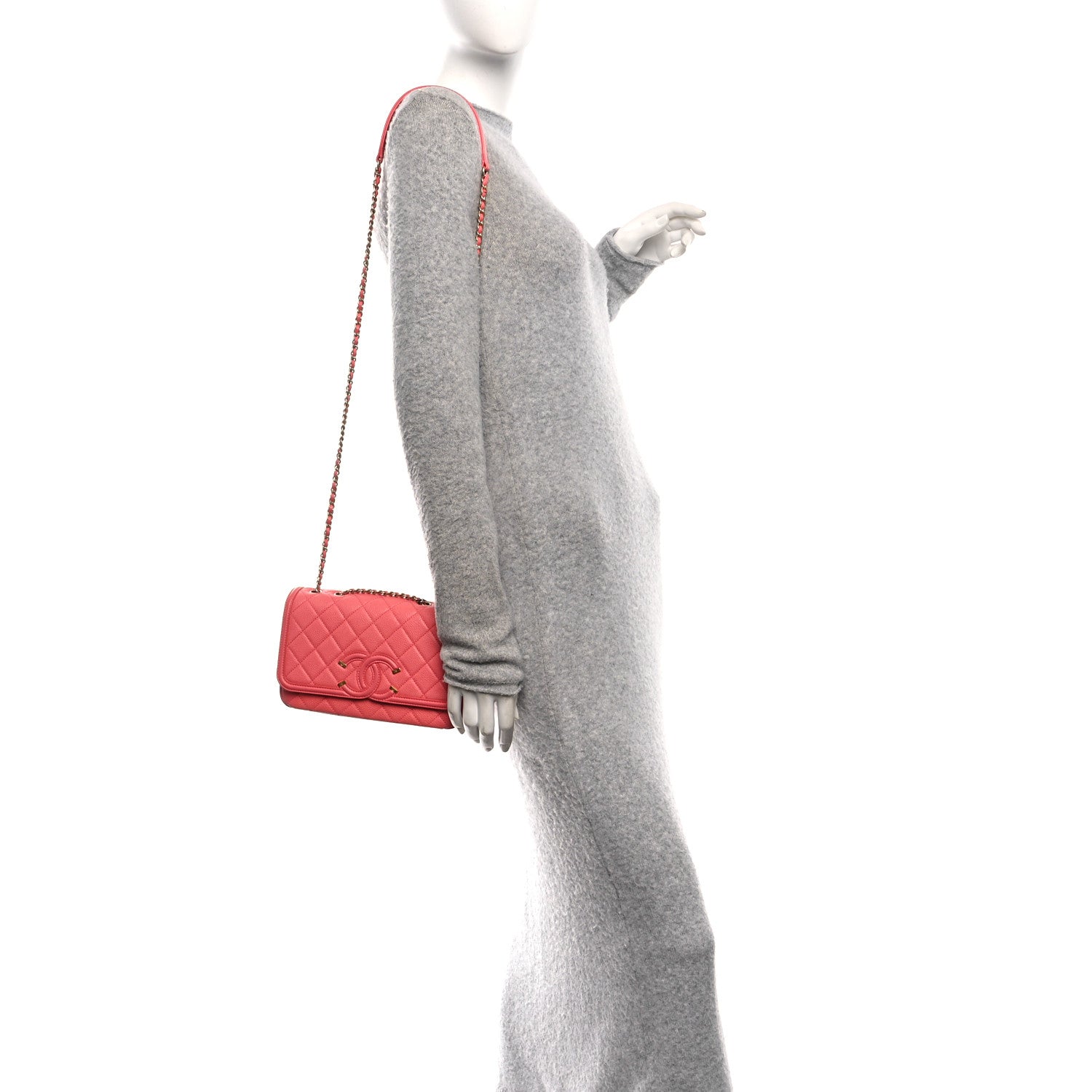 Chanel Caviar Quilted Small CC Filigree Flap Coral 2 of 10