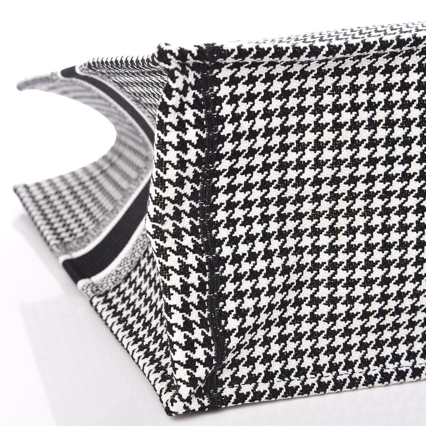 Canvas Houndstooth Embroidered Book Tote Black White