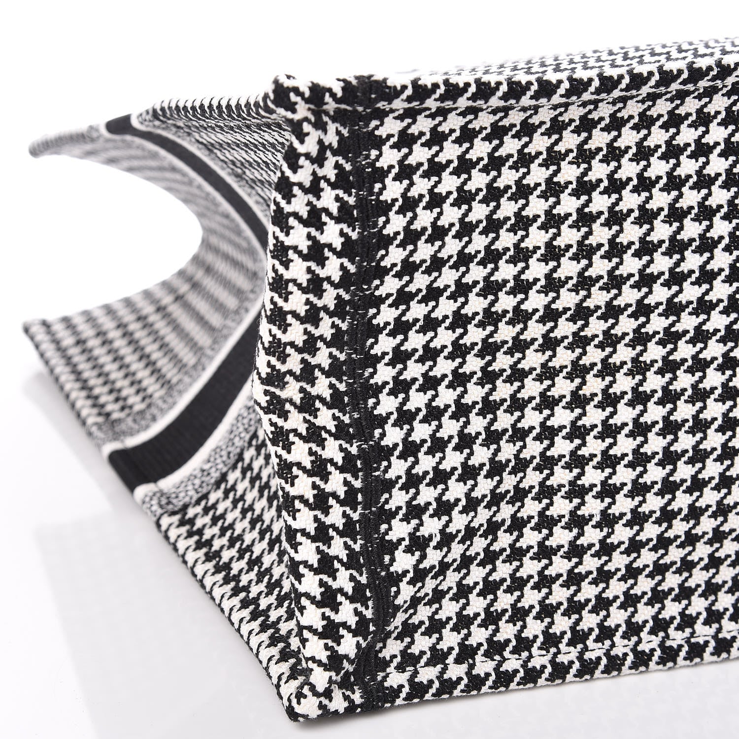 Christian Dior Canvas Houndstooth Embroidered Book Tote Black White 9 of 10