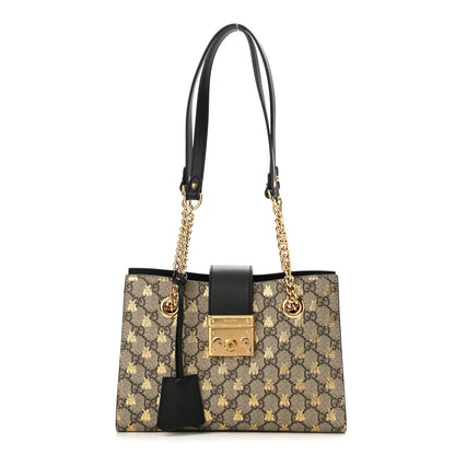 Gucci GG Supreme Monogram Bees Small Padlock Tote Beige Oro Black 1 of 10