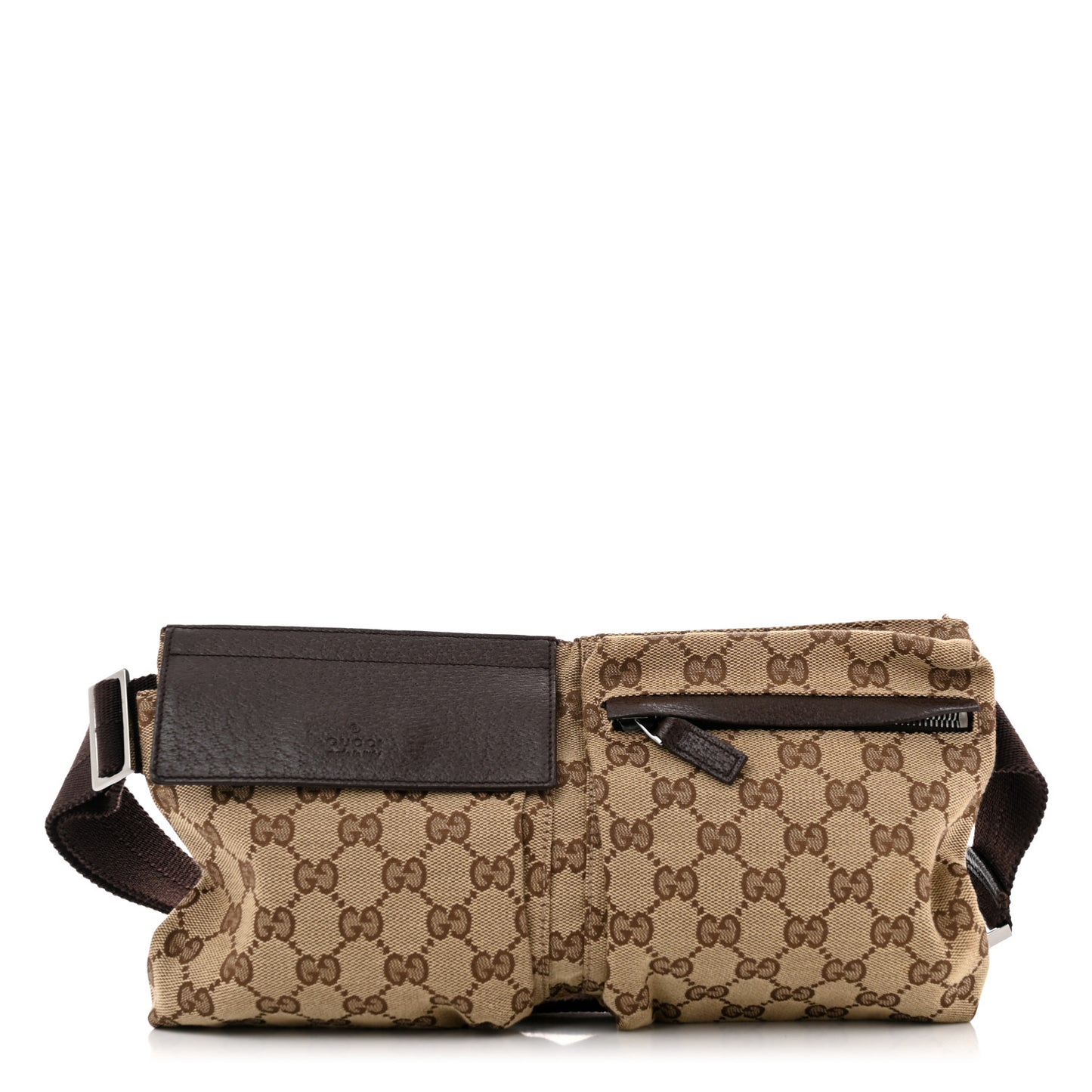 GG Monogram Double Pocket Belt Bag Dark Brown