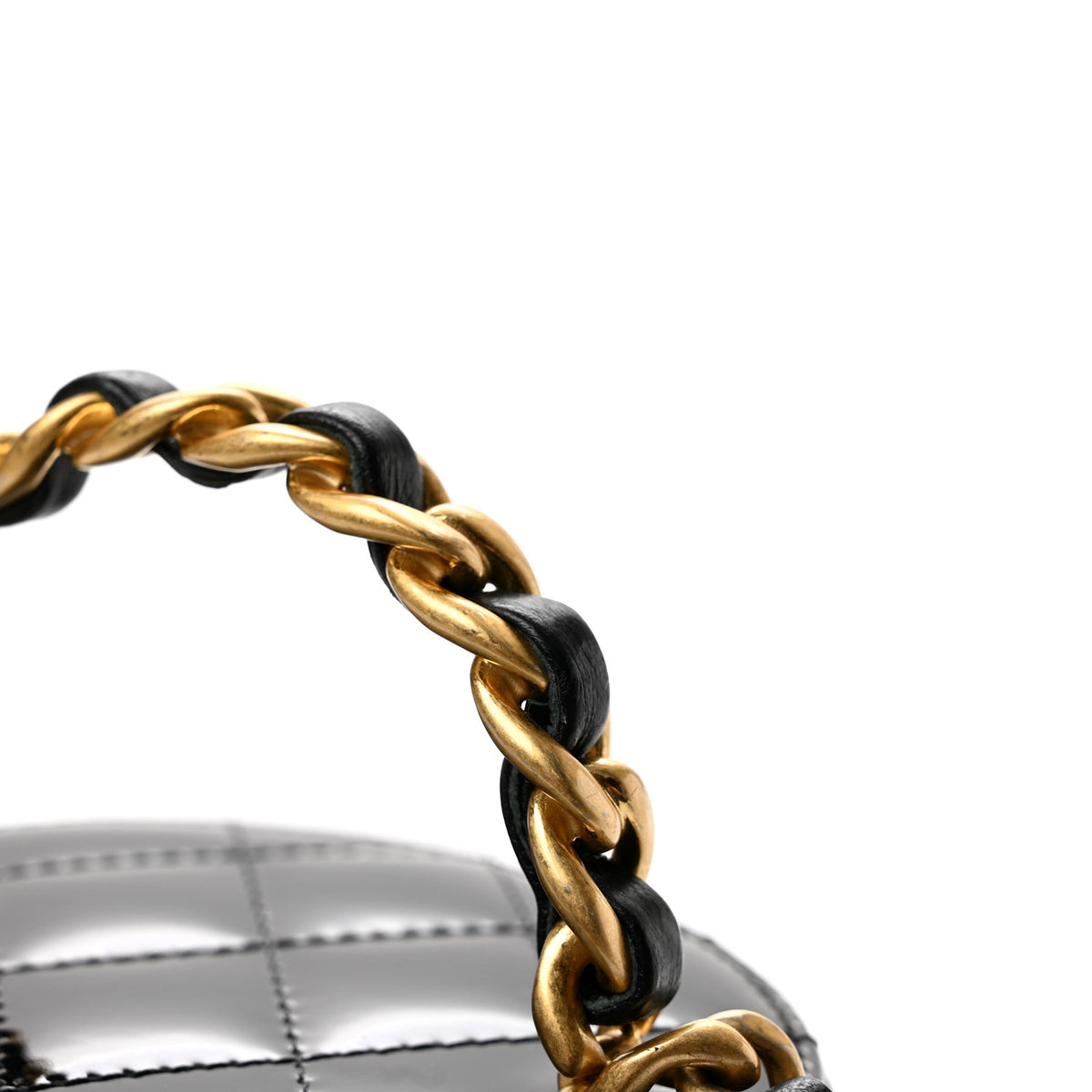Patent Quilted Afternoon Tea Top Handle Vanity Case With Chain Black