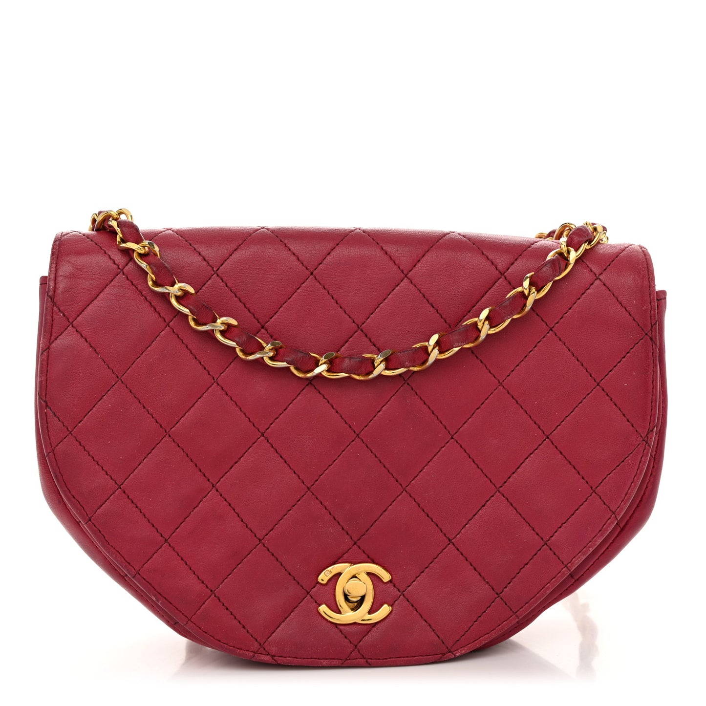 Lambskin Quilted Small Half Moon Flap Dark Pink