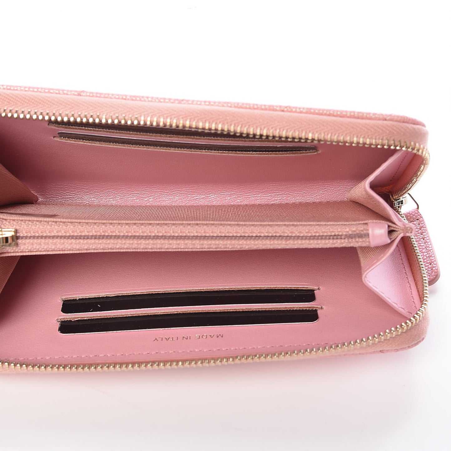 Iridescent Caviar Quilted Medium Zip Around Wallet Pink