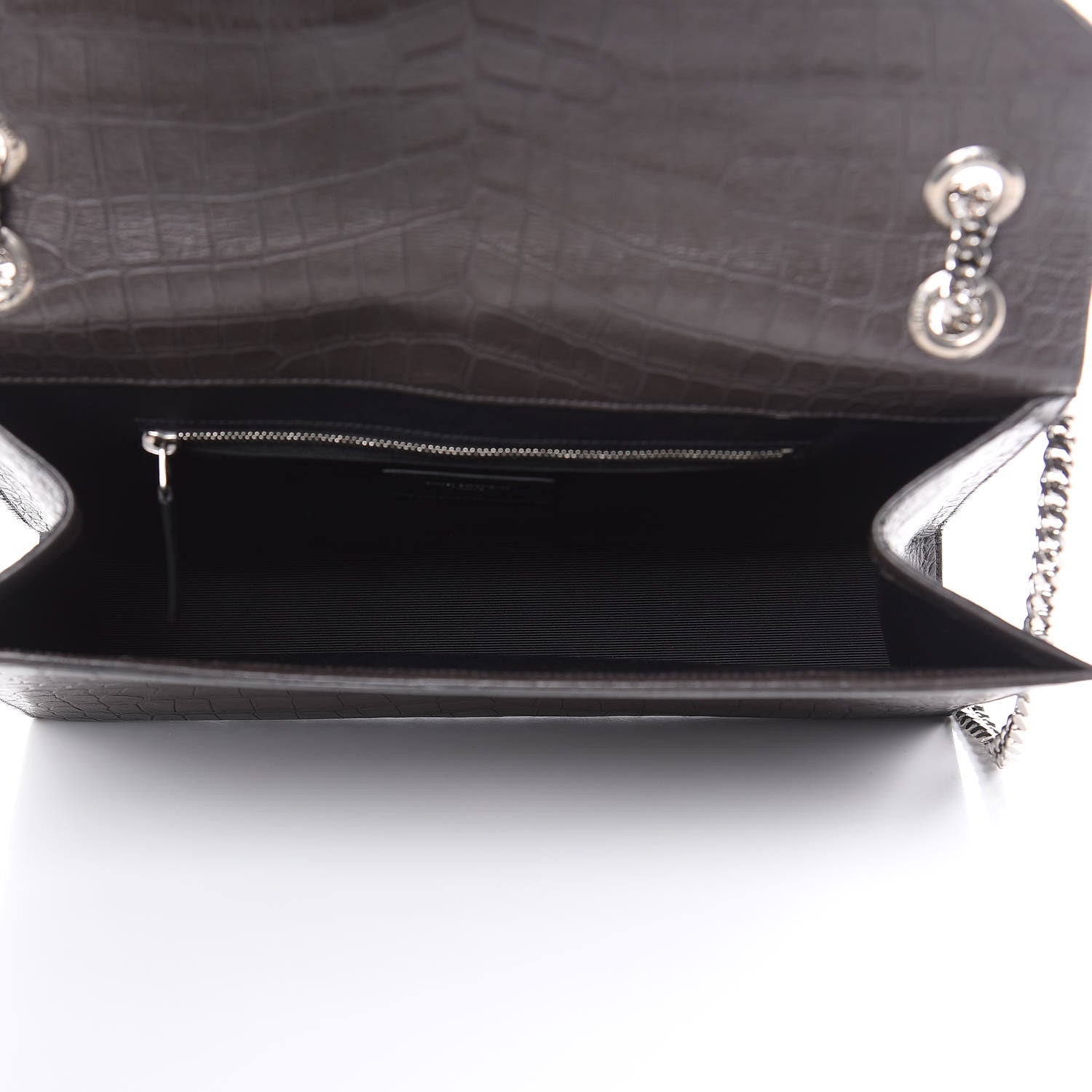 Saint Laurent Calfskin Crocodile Embossed Large Monogram Satchel Fog 5 of 20