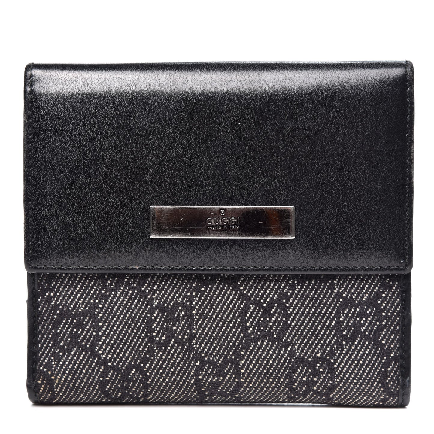 Calfskin Denim Monogram French Flap Wallet Black