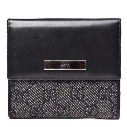 Gucci Calfskin Denim Monogram French Flap Wallet Black 1 of 11