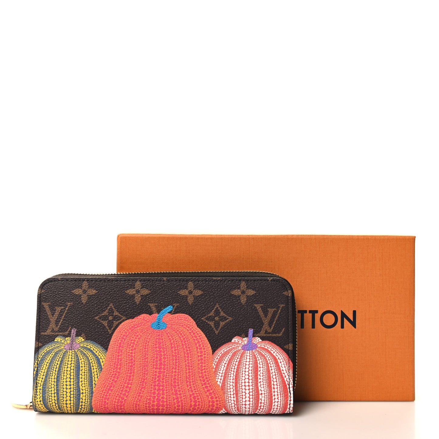 LV X YK Monogram Kusama Pumpkin Zippy Wallet