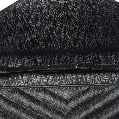 Saint Laurent Grain De Poudre Matelasse Chevron Monogram Chain Wallet Black 8 of 12